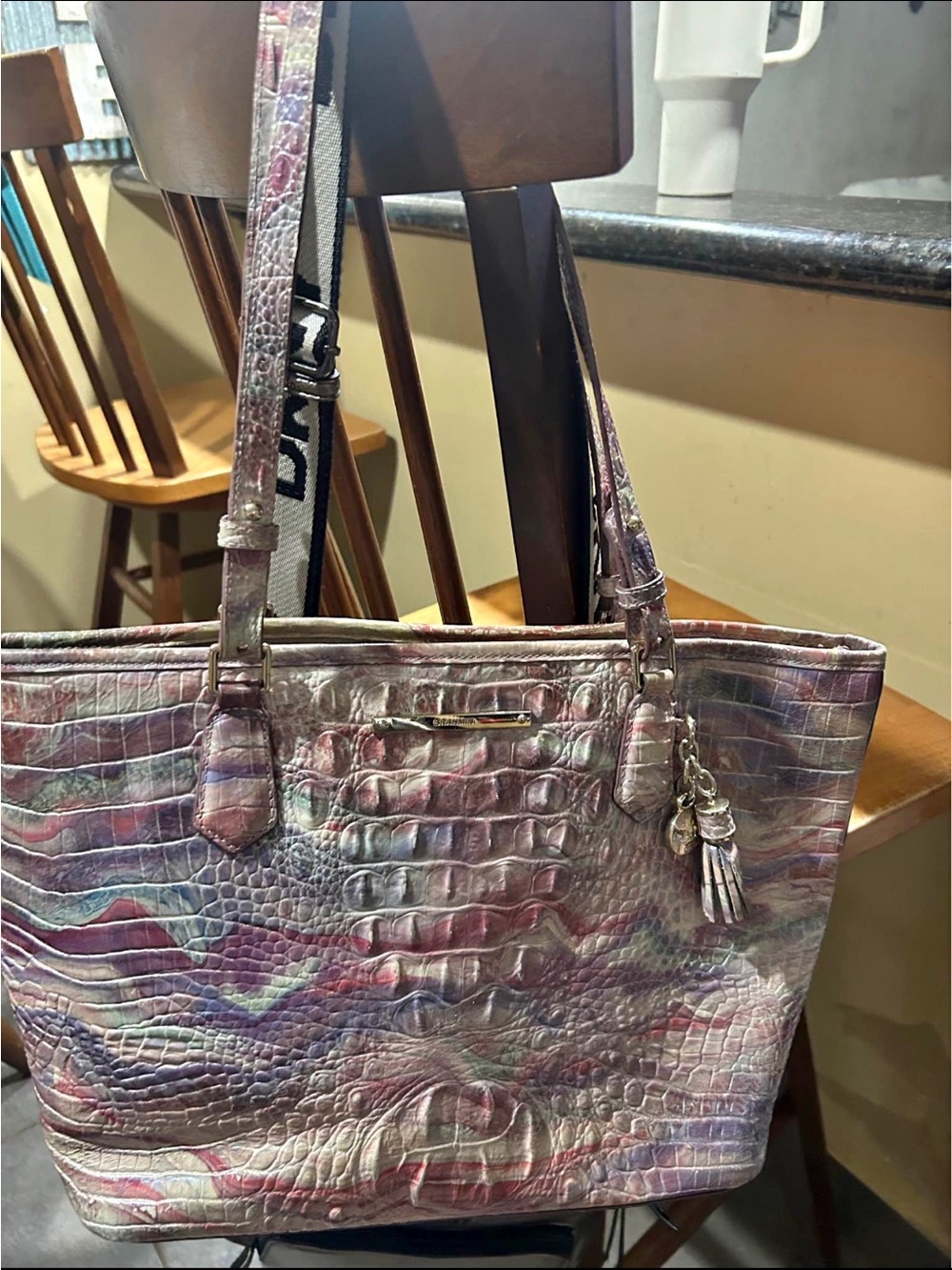 Brighton Iridescent Multicolor Croc-Embossed Tote - Pink, Purple, Blue